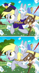 Size: 900x1674 | Tagged: safe, artist:pixelkitties, enterplay, derpy hooves, pegasus, pony, g4, ccg, female, mail, mailbag, mailmare, mare, muffin