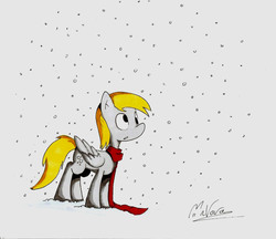 Size: 2349x2032 | Tagged: safe, artist:mrvava63, derpy hooves, pegasus, pony, g4, clothes, female, high res, mare, scarf, snow, snowfall, solo