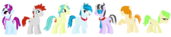 Size: 2239x492 | Tagged: dead source, safe, artist:pdorothynics, brawly beats, cherry crash, crimson napalm, mystery mint, ringo, thunderbass, valhallen, earth pony, pegasus, pony, unicorn, equestria girls, g4, background human, base used, ear piercing, equestria girls ponified, female, male, mare, necktie, piercing, ponified, rockers, stallion