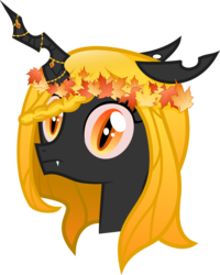 Size: 1600x1999 | Tagged: safe, artist:galswingirl, oc, oc only, oc:autumn night, changeling, changeling queen, changeling oc, changeling queen oc, female, orange changeling, simple background, solo, transparent background, yellow changeling