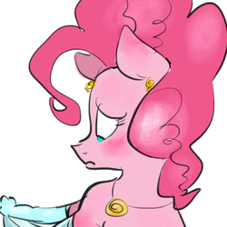 Size: 500x500 | Tagged: safe, artist:hajuya, pinkie pie, anthro, g4, clothes, earring, evening gloves, female, necklace, solo