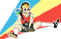 Size: 1024x661 | Tagged: safe, rainbow dash, human, g4, crossover, female, humanized, scout (tf2), solo, team fortress 2