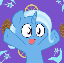 Size: 562x553 | Tagged: safe, artist:chainchomp2, artist:pupster0071, trixie, pony, unicorn, g4, base used, cute, cutie mark, diatrixes, female, looking at you, mare, nya, open mouth, paffendorf, pinecone, smiling, solo, svg, vector, wheel, wheels trixie