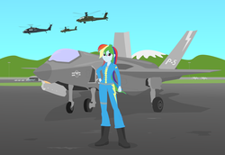 Size: 3200x2200 | Tagged: safe, artist:algoorthviking, rainbow dash, equestria girls, g4, apache longbow, f-35 lightning ii, female, helicopter, high res, jet fighter, solo, wonderbolts