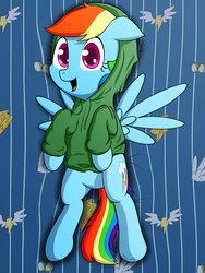 Size: 1024x1365 | Tagged: safe, artist:10art1, rainbow dash, g4, clothes, cute, female, hoodie, lying, on back, solo