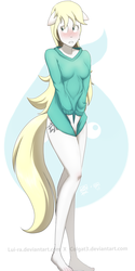 Size: 2000x4000 | Tagged: safe, artist:colgat3, oc, oc only, anthro, plantigrade anthro, ambiguous facial structure, anthro oc, barefoot, blushing, bottomless, clothes, covering, embarrassed, feet, floppy ears, frown, gritted teeth, skinny, solo, thin