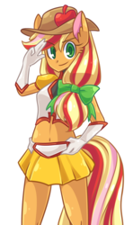 Size: 738x1246 | Tagged: safe, artist:looji, applejack, earth pony, anthro, g4, ambiguous facial structure, belly button, clothes, female, midriff, rainbow power, ribbon, sailor senshi, simple background, skirt, solo, transparent background