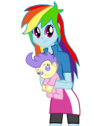 Size: 774x1032 | Tagged: safe, artist:ferrokiva, cream puff, rainbow dash, human, equestria girls, g4, baby, clothes, equestria girls-ified, female, jacket, shorts, skirt