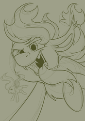 Size: 559x798 | Tagged: safe, artist:chubbyjam, applejack, fluttershy, pegasus, pony, g4, applebat, female, fetish, flutterpred, imminent vore, mare, micro, monochrome, predajack, traditional art, uvula, vorepire, wip