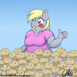 Size: 1280x1280 | Tagged: safe, artist:nekocrispy, derpy hooves, anthro, g4, aderpose, bbw, chubby, derpy taste tester, fat, female, muffin, sequence, solo, that pony sure does love muffins, this will end in weight gain, weight gain, weight gain sequence