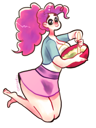 Size: 748x1000 | Tagged: safe, artist:mynameisbre1, pinkie pie, human, g4, baking, barefoot, feet, female, humanized, pixiv, solo