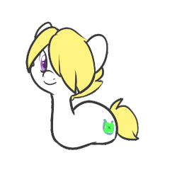 Size: 500x500 | Tagged: safe, artist:mt, oc, oc only, oc:clover, worm pony, amputee, animated, crawling, cute, hair over one eye, legless, looking at you, simple background, smiling, solo, transparent background