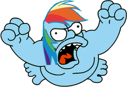 Size: 343x234 | Tagged: safe, artist:smashking2, rainbow dash, human, g4, angry, fat, homer simpson, humanized, male, moobs, rule 63, solo, the incredible hulk, the simpsons