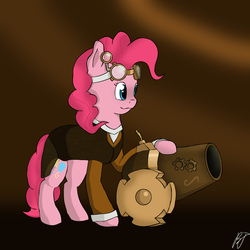 Size: 4000x4000 | Tagged: safe, artist:mopyr, pinkie pie, g4, clothes, female, goggles, party cannon, solo, steampunk, vest