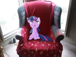 Size: 2592x1944 | Tagged: safe, artist:kysss90, artist:tokkazutara1164, twilight sparkle, g4, :o, blushing, chair, cover, cute, female, filly, filly twilight sparkle, irl, looking up, open mouth, photo, ponies in real life, sitting, solo, vector, window