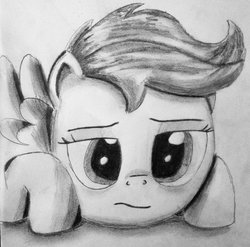 Size: 1024x1012 | Tagged: safe, artist:a7xcaramel, scootaloo, g4, female, monochrome, solo, traditional art