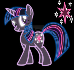 Size: 1024x967 | Tagged: safe, artist:alphaaponi, twilight sparkle, pony, unicorn, g4, cutie mark, female, neon, smiling, solo, unicorn twilight, watermark