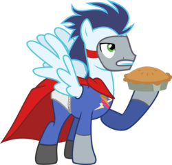 Size: 2426x2318 | Tagged: safe, artist:xebck, soarin', pegasus, pony, g4, cosplay, crossover, high res, male, pie, pie man, simple background, solo, the simpsons, transparent background, vector