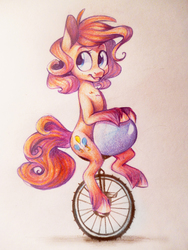 Size: 3240x4320 | Tagged: safe, artist:locksto, pinkie pie, g4, ball, female, high res, solo, traditional art, unicycle, unshorn fetlocks