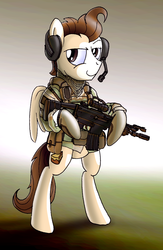 Size: 1036x1588 | Tagged: safe, artist:buckweiser, artist:dori-to, edit, pound cake, pony, g4, aimpoint, bipedal, fn scar, gun, male, older, reflex sight, rifle, soldier, solo