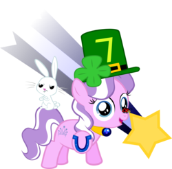 Size: 1944x1915 | Tagged: safe, artist:magerblutooth, angel bunny, diamond tiara, ladybug, pony, g4, clover, female, filly, four leaf clover, hat, horseshoes, lucky, shooting star, simple background, solo, transparent background, vector
