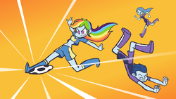 Size: 1024x576 | Tagged: safe, artist:khuzang, rainbow dash, oc, equestria girls, g4, belly button, clothes, crystal prep shadowbolts, football, midriff, short shirt