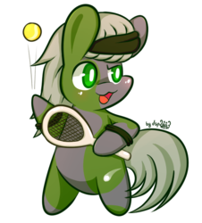 Size: 508x562 | Tagged: safe, artist:dsp2003, oc, oc only, oc:jade haze, colt, male, simple background, solo, style emulation, tennis ball, tennis racket, transparent background