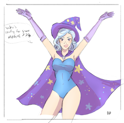 Size: 777x768 | Tagged: safe, artist:demdoodles, trixie, human, g4, armpits, clothes, evening gloves, female, humanized, leotard, magician outfit, solo