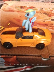 Size: 768x1024 | Tagged: safe, rainbow dash, g4, blind bag, bumblebee (transformers), irl, photo, toy, transformers