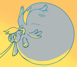 Size: 1000x870 | Tagged: artist needed, safe, derpy hooves, pegasus, pony, g4, air inflation, belly, big belly, bubble butt, butt, female, floating, hose, huge belly, huge butt, impossibly large belly, inflation, large butt, mare, puffy cheeks, solo, spherical inflation