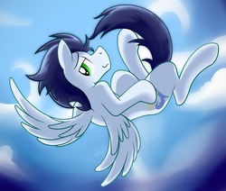 Size: 1280x1087 | Tagged: safe, artist:dripponi, soarin', pegasus, pony, g4, flying, looking at you, male, sky, solo, stallion, stupid sexy soarin'