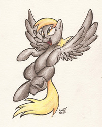 Size: 1428x1774 | Tagged: safe, artist:mattings, derpy hooves, pegasus, pony, g4, female, mare, simple background, solo, spread wings, traditional art