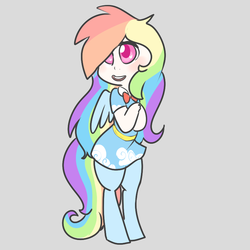 Size: 800x800 | Tagged: safe, artist:mt, oc, oc only, oc:prism, satyr, blushing, clothes, cute, dress, heart eyes, offspring, open mouth, parent:rainbow dash, pastel, smiling, solo, wingding eyes, wings