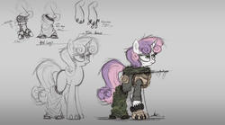 Size: 3000x1671 | Tagged: safe, artist:ncmares, sweetie belle, cyborg, pony, unicorn, fanfic:night mares, g4, augmented, clothes, fanfic, fanfic art, female, filly, hooves, horn, simple background, solo