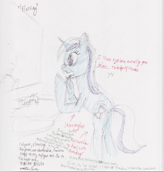 Size: 1000x1045 | Tagged: safe, artist:erhannis, minuette, pony, unicorn, g4, female, floss, flossing, mirror, sink, sketch, solo, traditional art