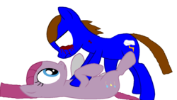 Size: 1024x576 | Tagged: safe, artist:scout25, pinkie pie, oc, oc:vecin denis 2, vampire, g4, 1000 hours in ms paint, biting, blood, ms paint, pinkamena diane pie, ponified, shipping