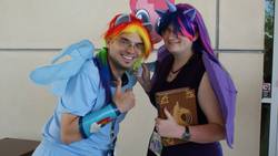 Size: 960x540 | Tagged: safe, rainbow dash, twilight sparkle, human, g4, cosplay, irl, irl human, photo, twilight sparkle (alicorn)