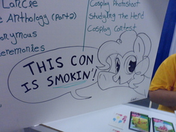 Size: 4320x3240 | Tagged: safe, pinkie pie, earth pony, pony, bronycon, g4, poster, speech bubble