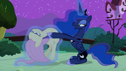 Size: 1920x1080 | Tagged: safe, screencap, fluttershy, princess luna, g4, luna eclipsed, hug, out of context