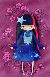 Size: 600x933 | Tagged: safe, artist:ko-koneko, twilight sparkle, human, g4, chibi, clothes, cute, dress, female, gala dress, humanized, solo