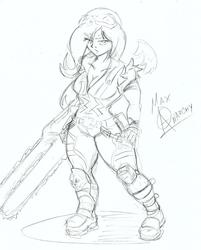 Size: 1280x1593 | Tagged: safe, artist:nayaasebeleguii, fluttershy, human, g4, anarchy reigns, cosplay, female, humanized, jack cayman, monochrome, sketch, solo