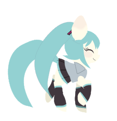 Size: 708x728 | Tagged: safe, artist:indiefoxtail, pony, animated, clothes, cute, female, hatsune miku, mare, ponified, solo, trotting, vocaloid