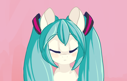 Size: 1280x817 | Tagged: safe, artist:indiefoxtail, eyes closed, female, hatsune miku, mare, ponified, simple background, vocaloid, vocapones
