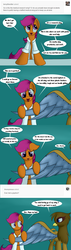 Size: 3600x12600 | Tagged: safe, artist:grennadder, scootaloo, oc, griffon, g4, amputee, ask, augmented, clothes, lab coat, prosthetic limb, prosthetic wing, prosthetics, scientist, scientist scoots, tumblr