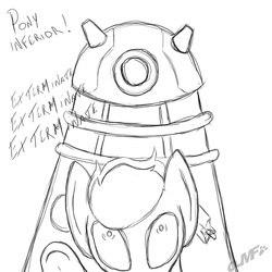 Size: 1000x1000 | Tagged: artist needed, safe, artist:miniferu, oc, crossover, dalek, doctor who, monochrome