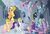 Size: 1501x1024 | Tagged: safe, artist:qnaman88, applejack, fluttershy, rarity, bat, g4, cave, gem, helmet, rope