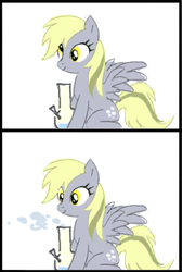 Size: 334x497 | Tagged: safe, artist:shiro, derpy hooves, pegasus, pony, g4, artifact, bong, comic, drugs, female, high, marijuana, solo, underp