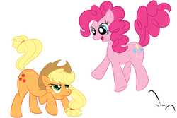 Size: 900x600 | Tagged: safe, applejack, pinkie pie, earth pony, pony, g4, ass up, female, mare