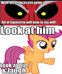 Size: 641x764 | Tagged: safe, scootaloo, g4, exploitable meme, meme, tirek vs everyone meme