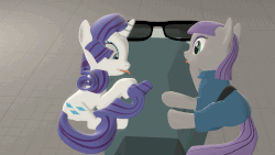 Size: 1280x720 | Tagged: safe, artist:moonight118, maud pie, rarity, tom, g4, 3d, animated, cargo ship, female, licking, source filmmaker, stage.bsp, sunglasses, tom gets all the mares, tongue out, wat, wide eyes